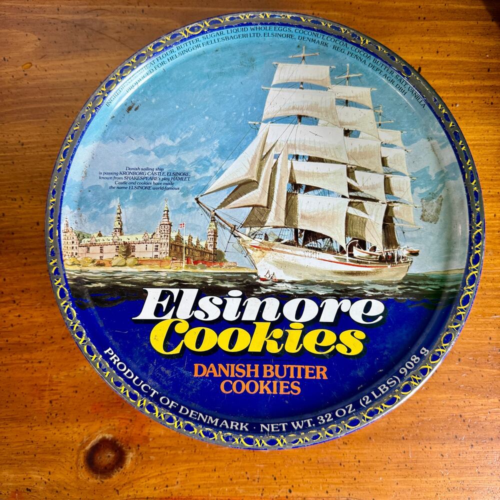 Vintage Elsinore Cookies Tin Danish Butter Cookies Tin Nautical Ship Denmark